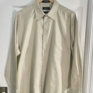 MENS LIZ CLAIBORNE BUTTON DOWN T-WEAVE SHIRT LONG SLEEVE BEIGE, SIZE XL 17 34-35